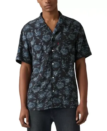Men's Relaxed-Fit Camp Collar Shirt - Floral Dark Phantom 