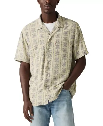 Men's Relaxed-Fit Camp Collar Shirt - Moss Gray - 1