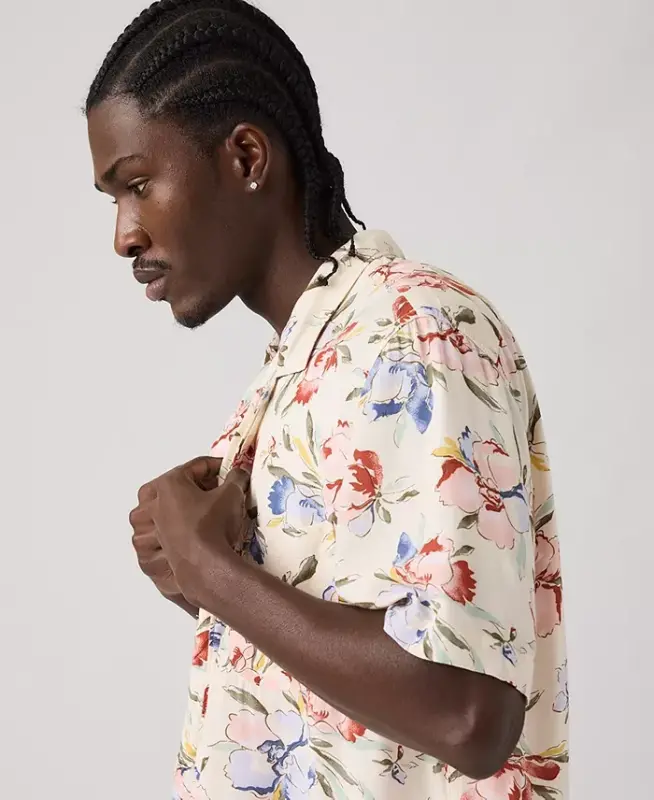 Men's Relaxed-Fit Camp Collar Shirt - Oatmeal - 3