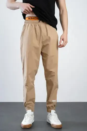Men's Relaxed Fit Elastic Hem Jogger Pants-Beige - 1