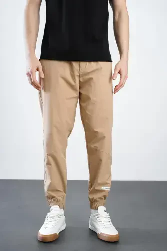 Men's Relaxed Fit Elastic Hem Jogger Pants-Beige - 3