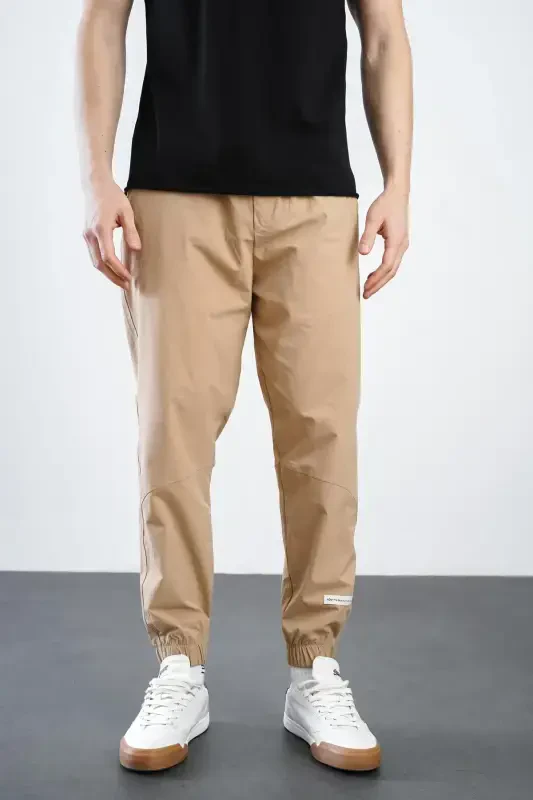 Men's Relaxed Fit Elastic Hem Jogger Pants-Beige - 3