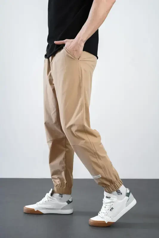 Men's Relaxed Fit Elastic Hem Jogger Pants-Beige - 4