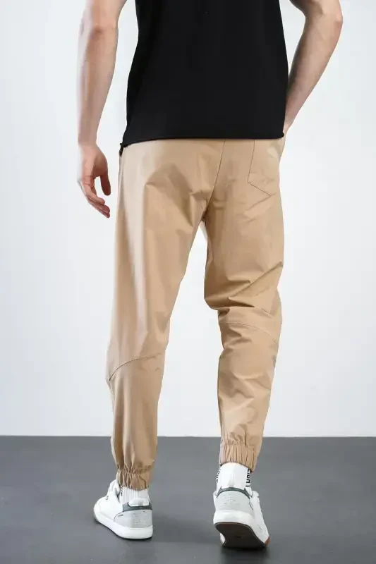 Men's Relaxed Fit Elastic Hem Jogger Pants-Beige - 5