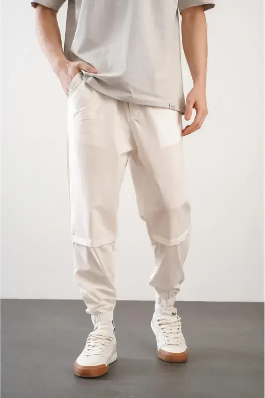 Men's Relaxed Fit Elastic Waist and Hem Jogger Pants-Cream - 5