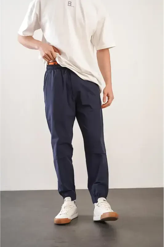 Men's Relaxed Fit Elastic Waist and Hem Jogger Pants-Navy Blue - KING BRICH