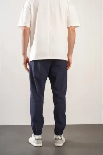 Men's Relaxed Fit Elastic Waist and Hem Jogger Pants-Navy Blue - 4