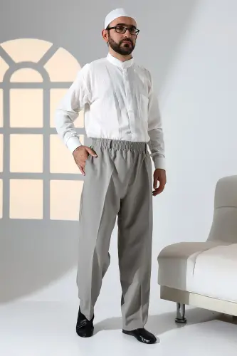 Men's Relaxed Fit Elastic Waist Band Pants for Hajj and Umrah - Earth Tone - IHVAN ONLINE (1)