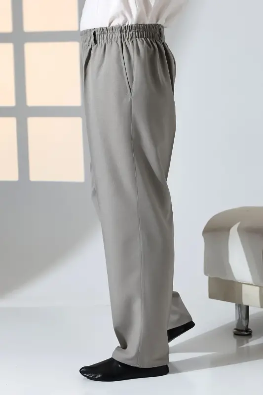 Men's Relaxed Fit Elastic Waist Band Pants for Hajj and Umrah - Earth Tone - 5