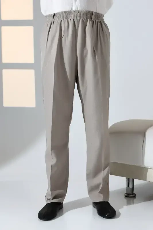 Men's Relaxed Fit Elastic Waist Band Pants for Hajj and Umrah - Earth Tone - 4