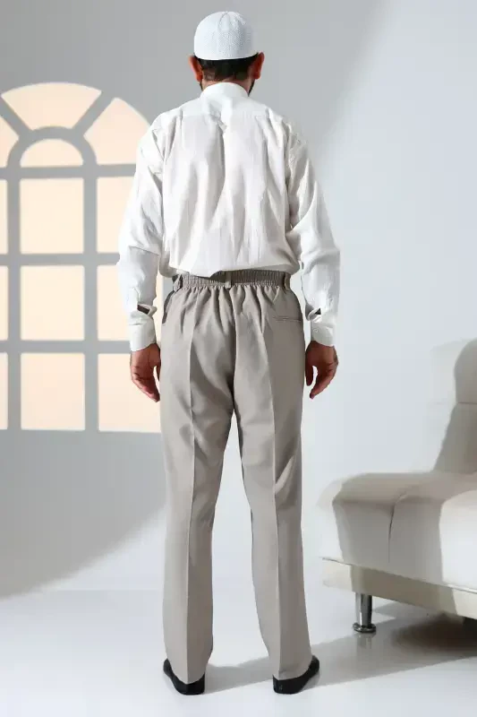 Men's Relaxed Fit Elastic Waist Band Pants for Hajj and Umrah - Earth Tone - 7