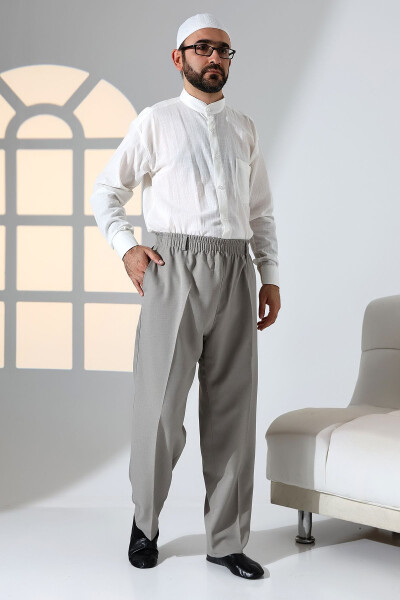 Men's Relaxed Fit Elastic Waist Band Pants for Hajj and Umrah - Earth Tone - 2