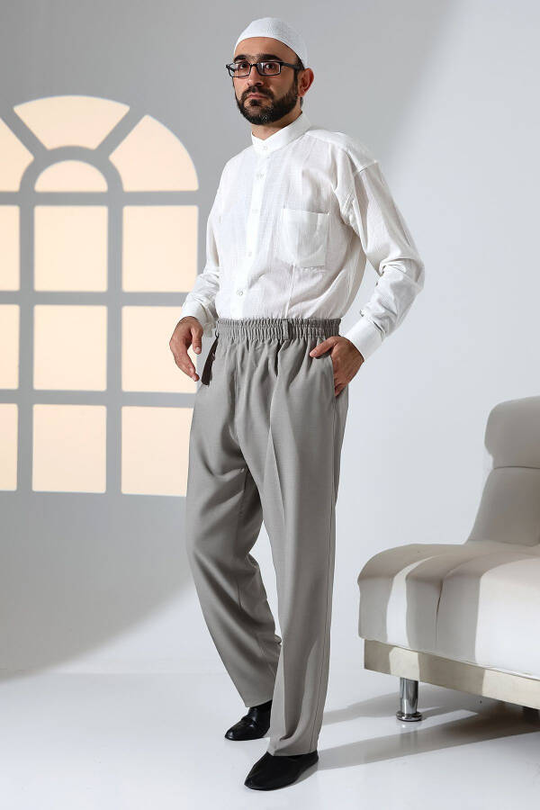 Men's Relaxed Fit Elastic Waist Band Pants for Hajj and Umrah - Earth Tone - 3