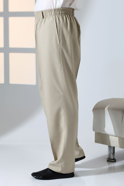 Men's Relaxed Fit Elastic Waist Cargo Trousers for Hajj and Umrah - Cream Color (İSR) - 5