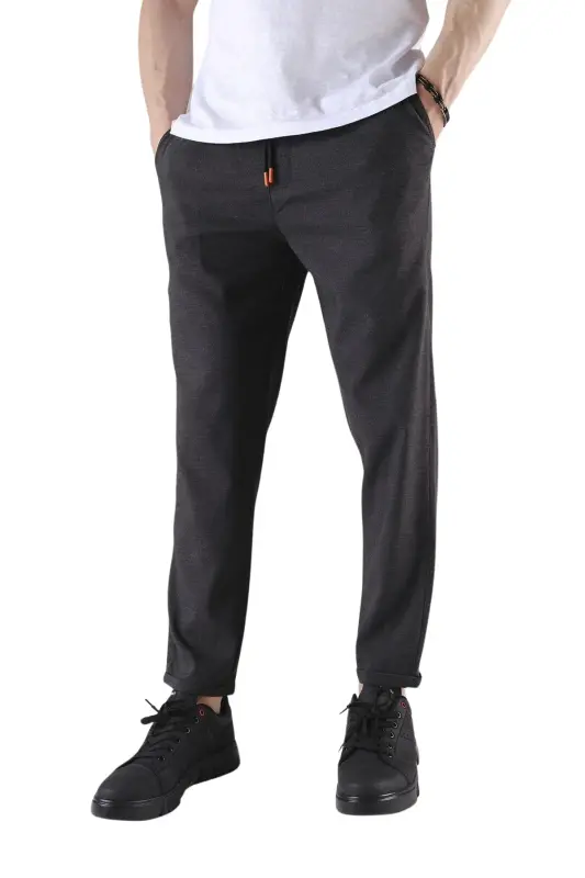 Men's Relaxed Fit Elastic Waist Flexible Comfortable Woven Fabric Slim Fit Pants-SMOKE GRAY - 3