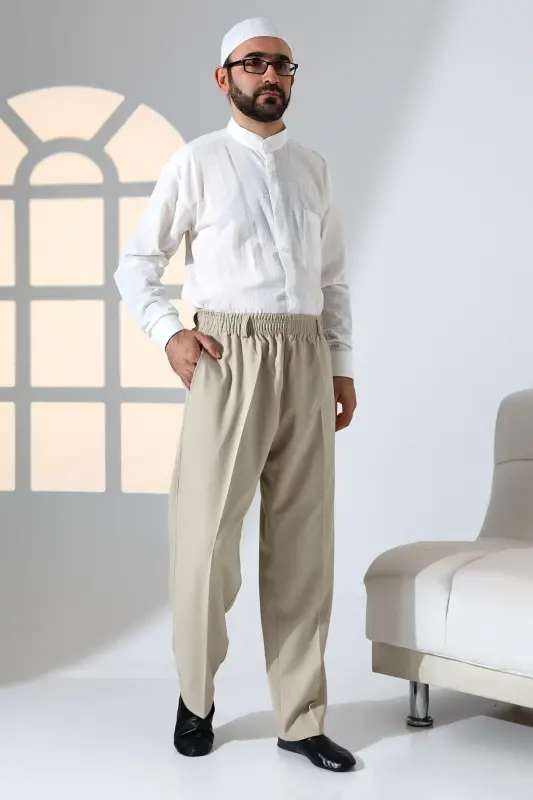 Men's Relaxed Fit Elastic Waist Pocketed Hajj and Umrah - 3