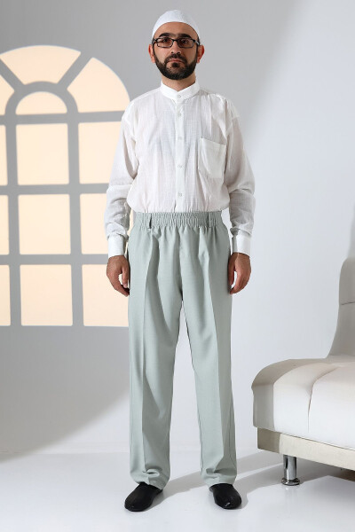 Men's Relaxed Fit Elastic Waist Trousers with Pockets - Green (İSR) 