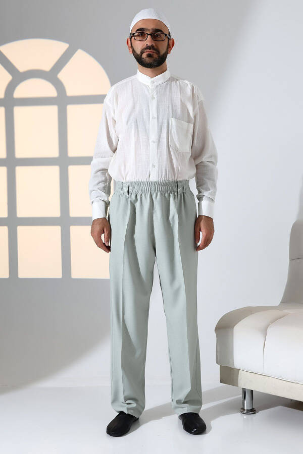 Men's Relaxed Fit Elastic Waist Trousers with Pockets - Green (İSR) - 1