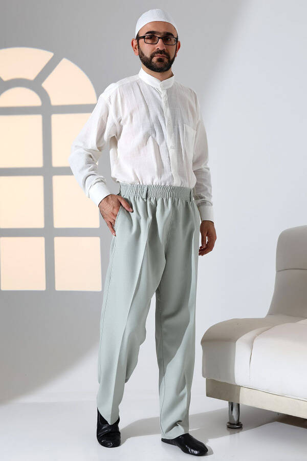 Men's Relaxed Fit Elastic Waist Trousers with Pockets - Green (İSR) - 2