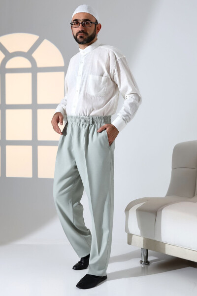 Men's Relaxed Fit Elastic Waist Trousers with Pockets - Green (İSR) - 3