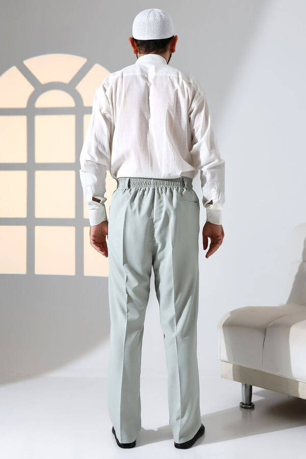 Men's Relaxed Fit Elastic Waist Trousers with Pockets - Green (İSR) - 7