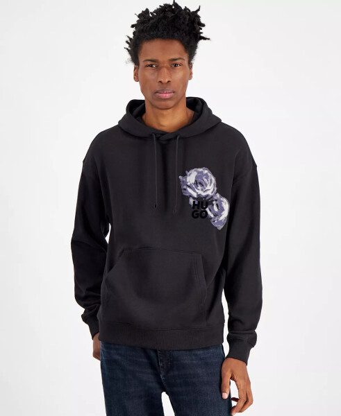 Men's Relaxed-Fit Floral Logo-Print Hoodie Black - 1