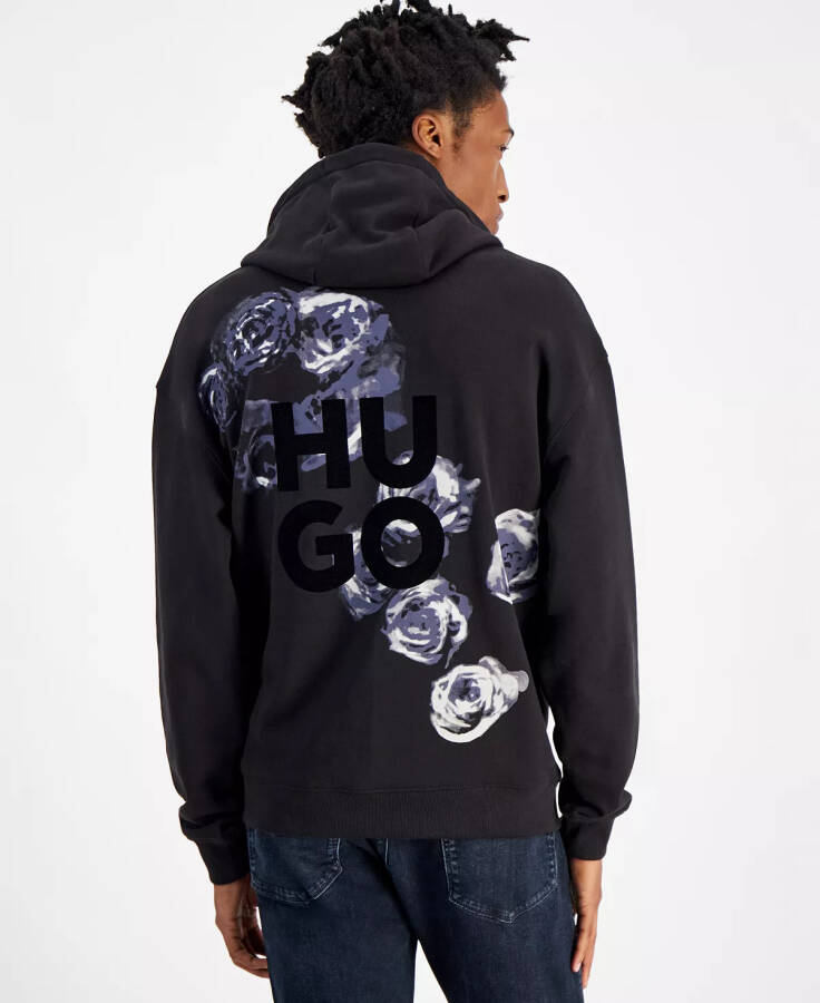 Men's Relaxed-Fit Floral Logo-Print Hoodie Black - 2