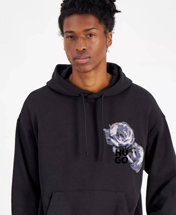 Men's Relaxed-Fit Floral Logo-Print Hoodie Black - 3