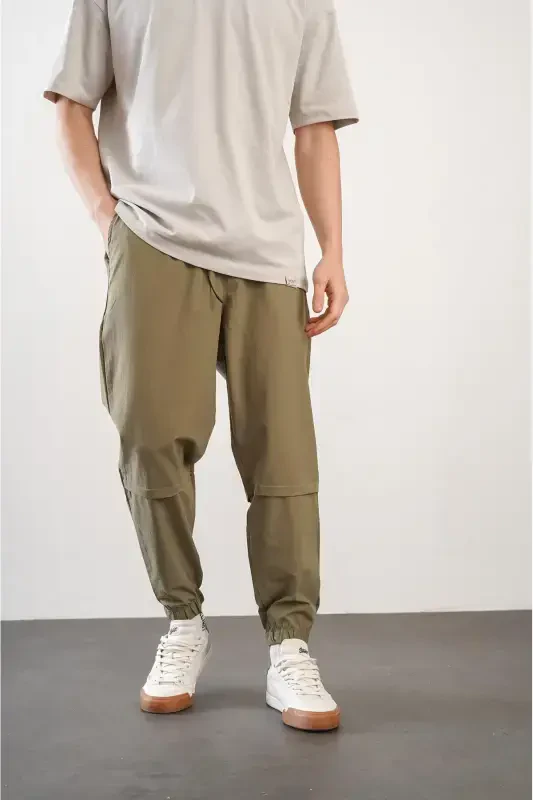 Men's Relaxed Fit Jogger Pants with Elastic Waist and Cuffs - Khaki - KING BRICH