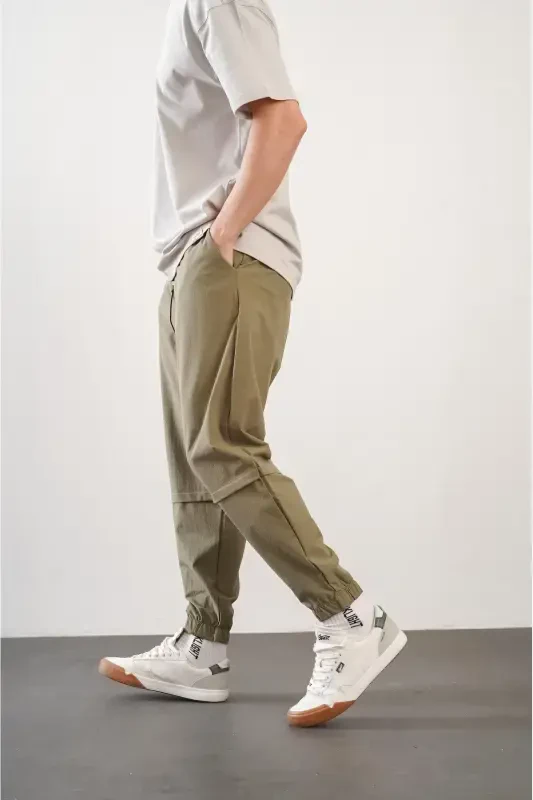 Men's Relaxed Fit Jogger Pants with Elastic Waist and Cuffs - Khaki - 3