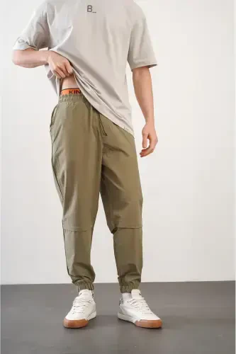 Men's Relaxed Fit Jogger Pants with Elastic Waist and Cuffs - Khaki - 4