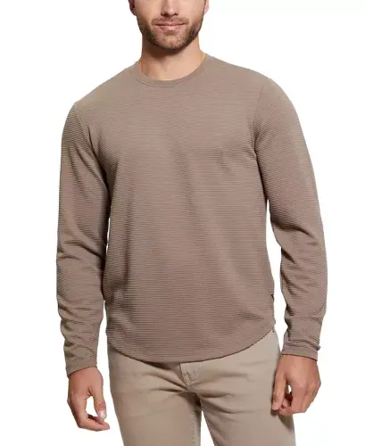 Men's Relaxed Fit Linear Textured Long Sleeve Crewneck T-Shirt - 1