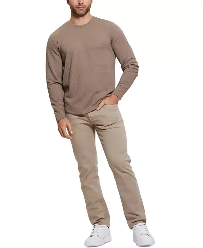 Men's Relaxed Fit Linear Textured Long Sleeve Crewneck T-Shirt - 2