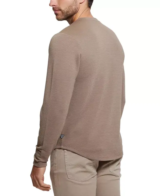 Men's Relaxed Fit Linear Textured Long Sleeve Crewneck T-Shirt - 3