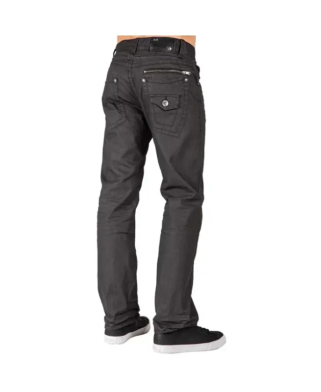 Men's Relaxed Straight Leg Premium Denim Jeans Black Coated Throwback Style Zipper Trim Pockets - 2
