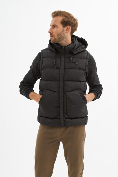 Men's Removable Hooded Pocket Detail Puffer Vest Black - 7