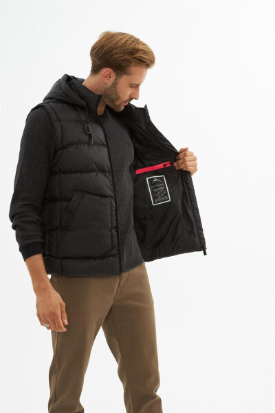 Men's Removable Hooded Pocket Detail Puffer Vest Black - 11