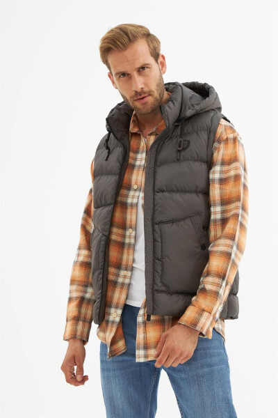 Men's Removable Hooded Pocket Detail Puffy Vest Anthracite - 7