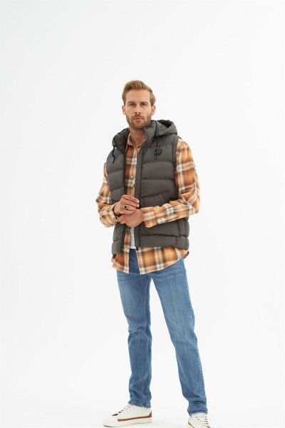 Men's Removable Hooded Pocket Detail Puffy Vest Anthracite - 8