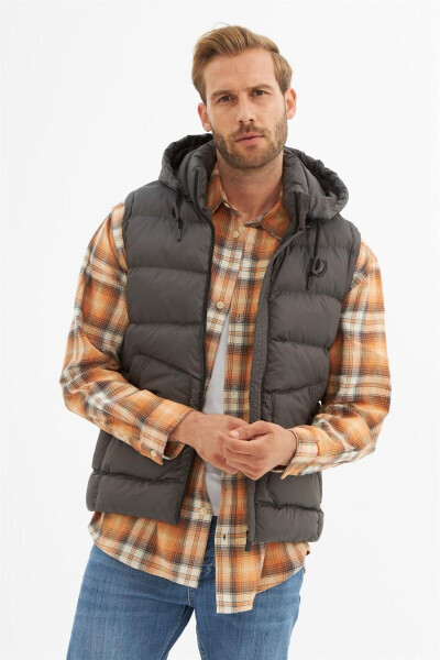 Men's Removable Hooded Pocket Detail Puffy Vest Anthracite - 9