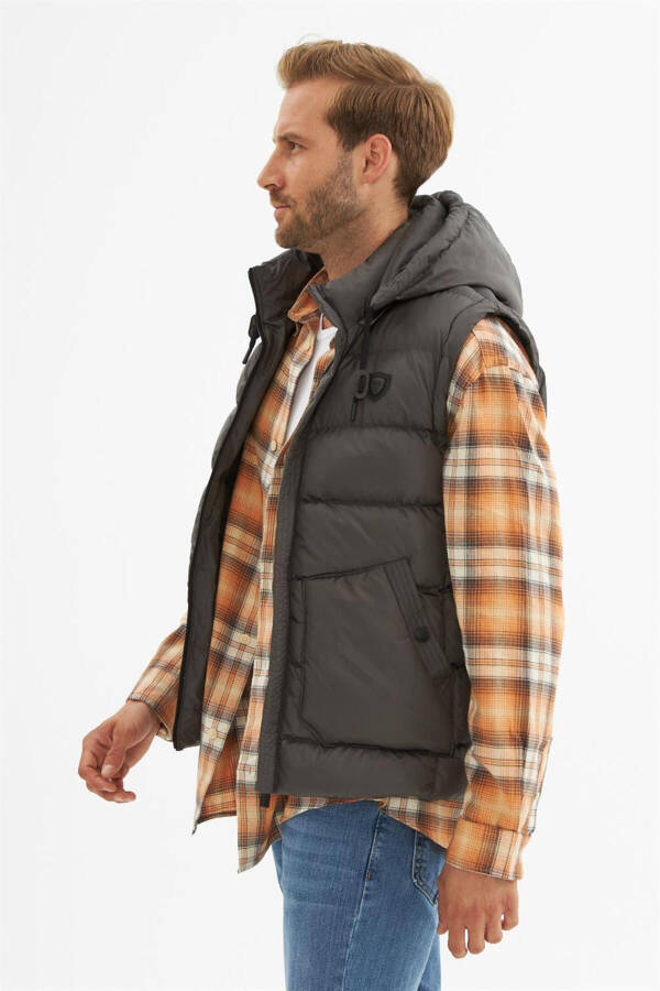 Men's Removable Hooded Pocket Detail Puffy Vest Anthracite - 12