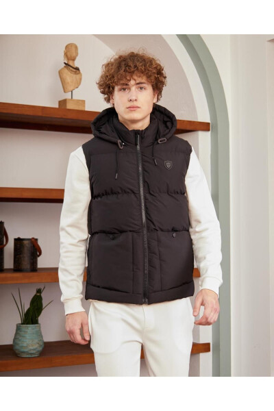 Men's Removable Hooded Sporty Puffer Vest Black - 9