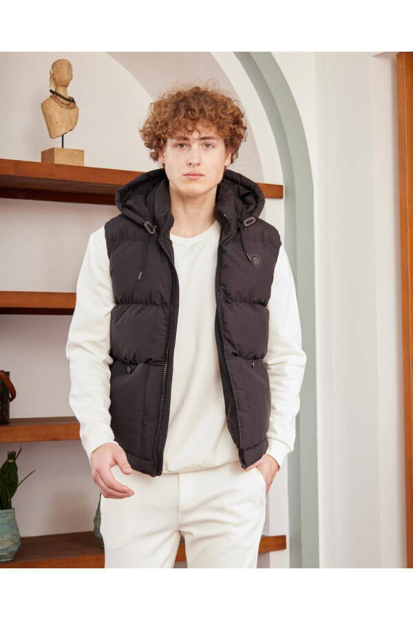 Men's Removable Hooded Sporty Puffer Vest Black - 10