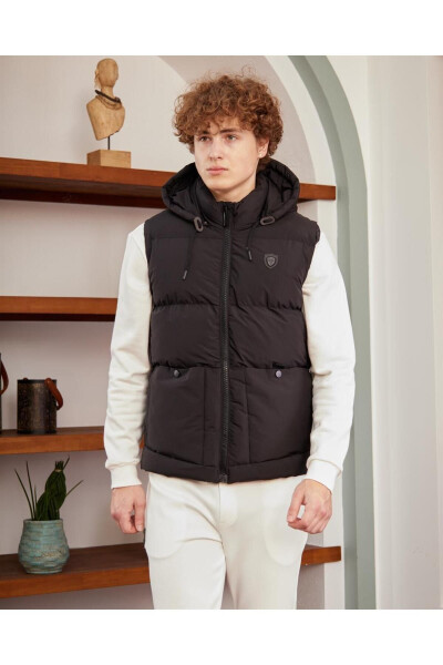 Men's Removable Hooded Sporty Puffer Vest Black - 11