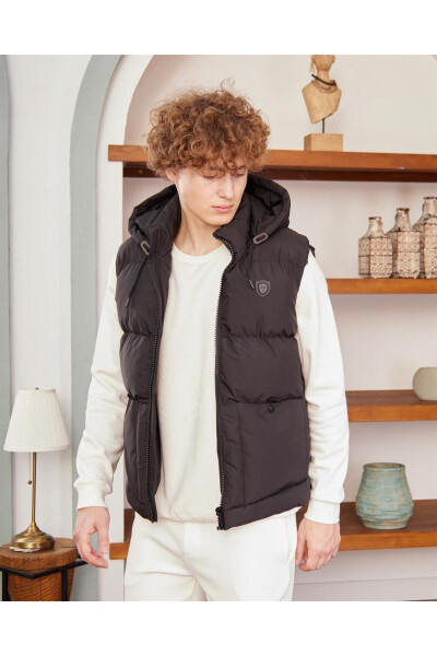 Men's Removable Hooded Sporty Puffer Vest Black - 14