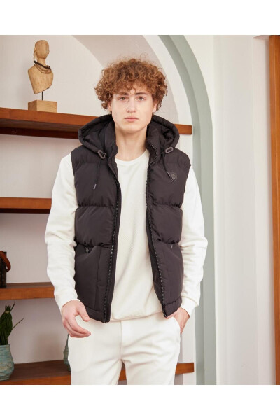 Men's Removable Hooded Sporty Puffer Vest Black - 2