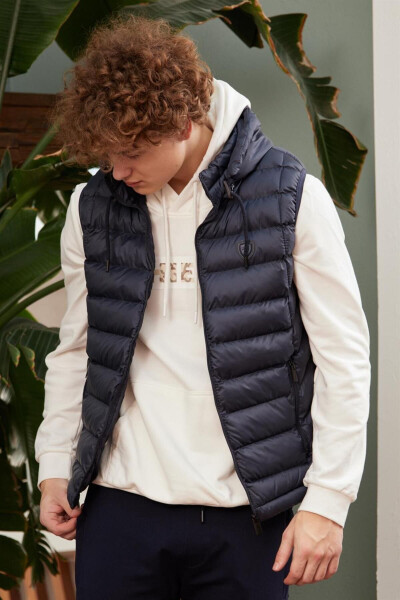 Men's Removable Hooded Standard Fit Puffer Vest Navy - 11