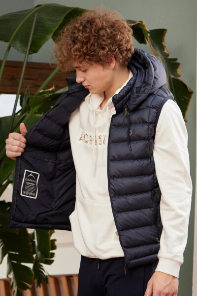 Men's Removable Hooded Standard Fit Puffer Vest Navy - 13