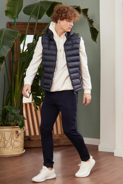 Men's Removable Hooded Standard Fit Puffer Vest Navy - DANGER (1)