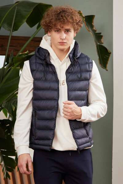 Men's Removable Hooded Standard Fit Puffer Vest Navy - 3